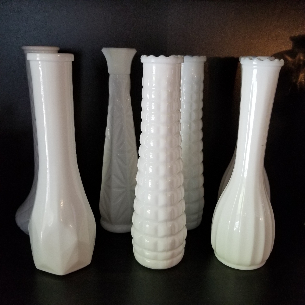2 Milk Glass Tall Vases VTG Vintage Mid Century